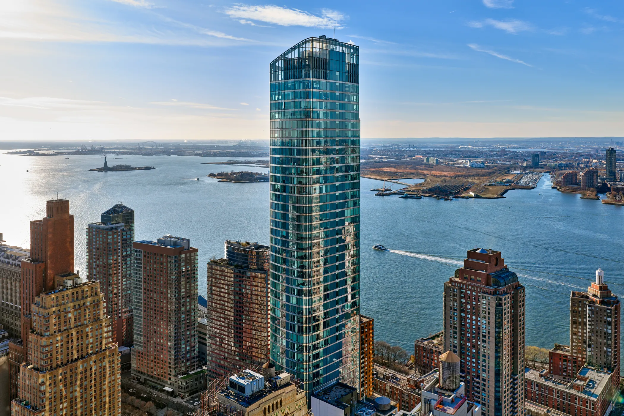 50 West NYC Condo Exterior against New York City Skyline